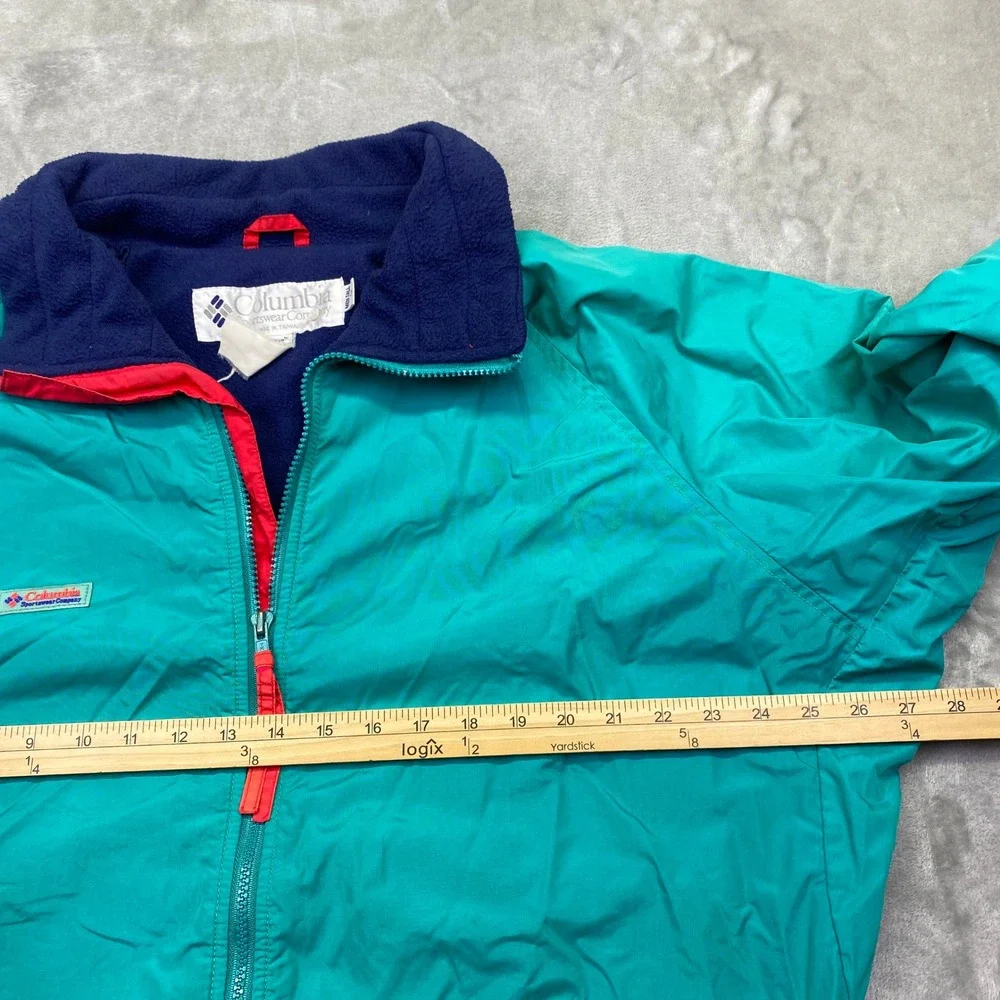 Vintage Columbia Sportswear Teal Green Windbreaker Jacket Mens Large Tall Radial